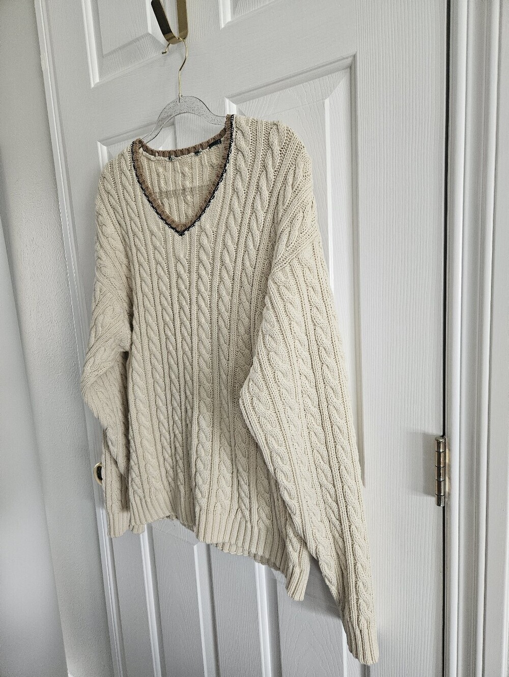 Vintage Ralph Lauren Cream Chunky Cable Knit Oversized Sweater - Picture 4 of 10